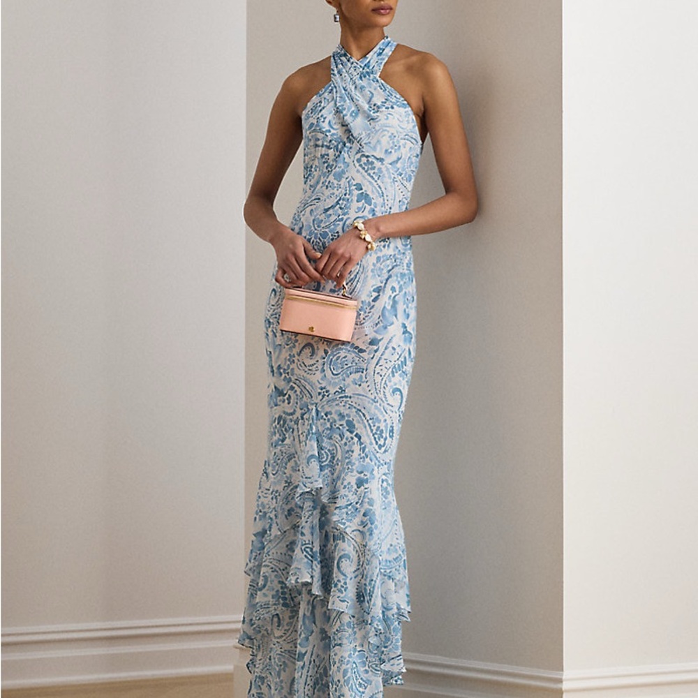 Light Blue Paisley Halter Maxi Dress - Picture 2 of 3